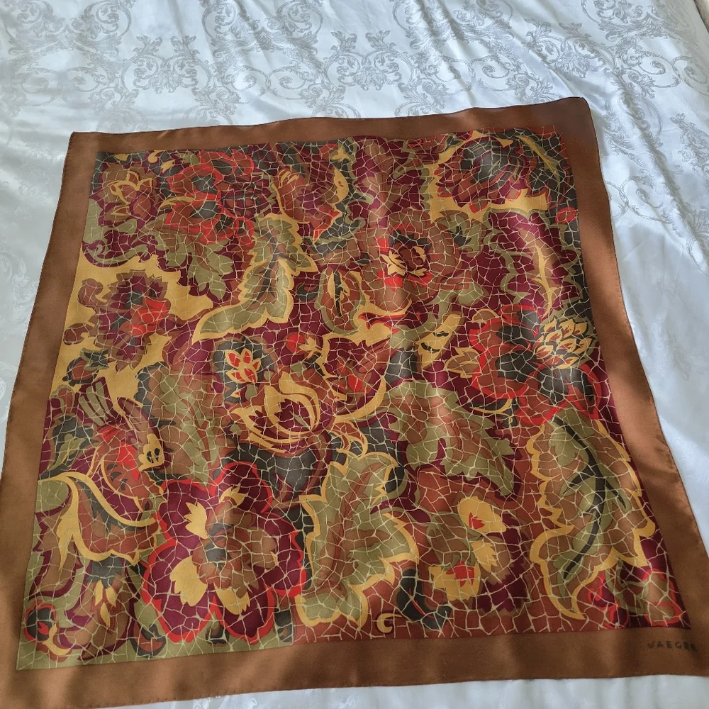 Vintage Jaeger Silk Scarf Made In Italy with Abstract Design.34X34 Inches. - Picture 2 of 15